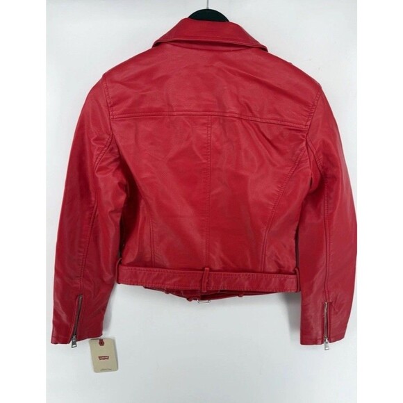 Levis Womens Faux Leather Motorcycle Jacket, Red, XS - Picture 2 of 2